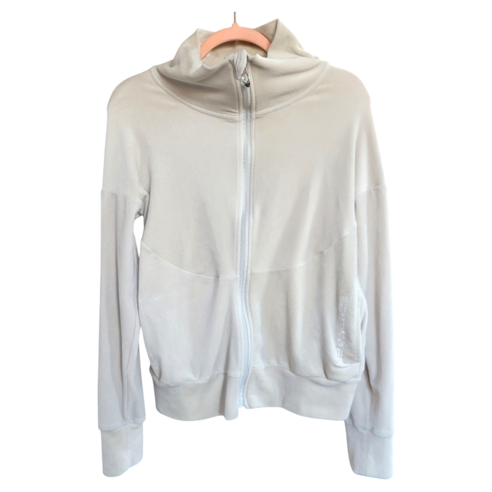 Spyder Cream Velour Full Zip Track Jacket S Mock Neck Athleisure Sporty Cozy